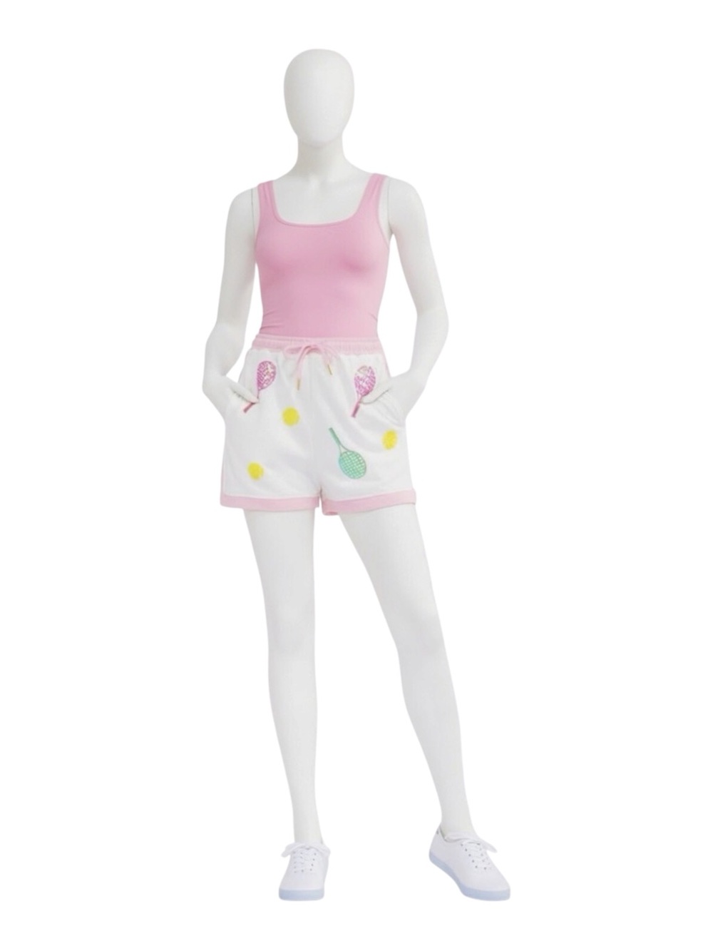 FANTASTIC FAWN sequin tennis theme elastic waist French Terry shorts S M L